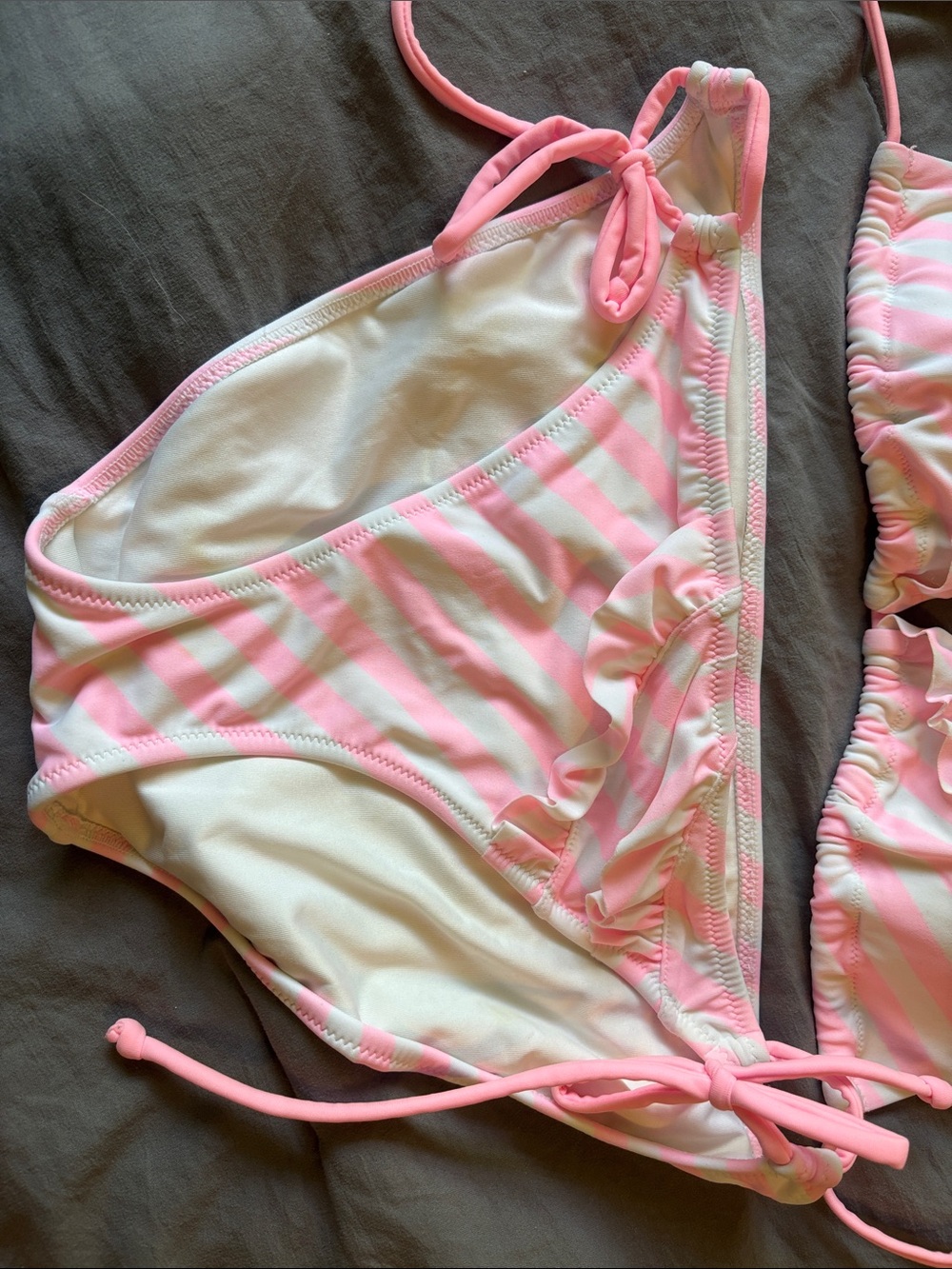 Victoria Secret Pink and White Striped Ruffle Bikini Set - Picture 3 of 4